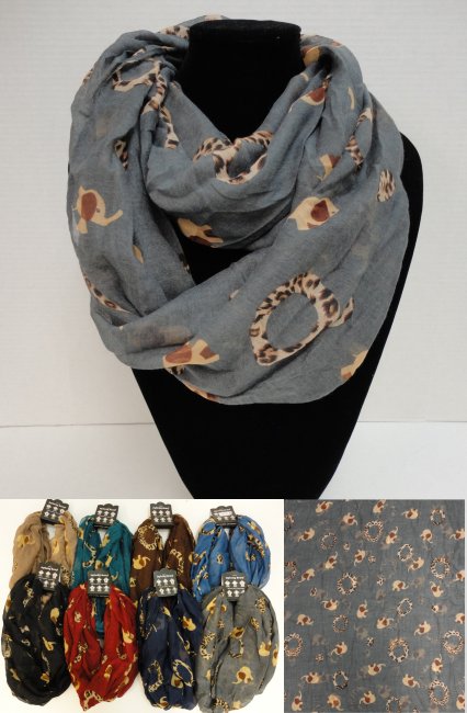 Extra-Wide Light Weight Infinity SCARF [Elephant & Animal Print]